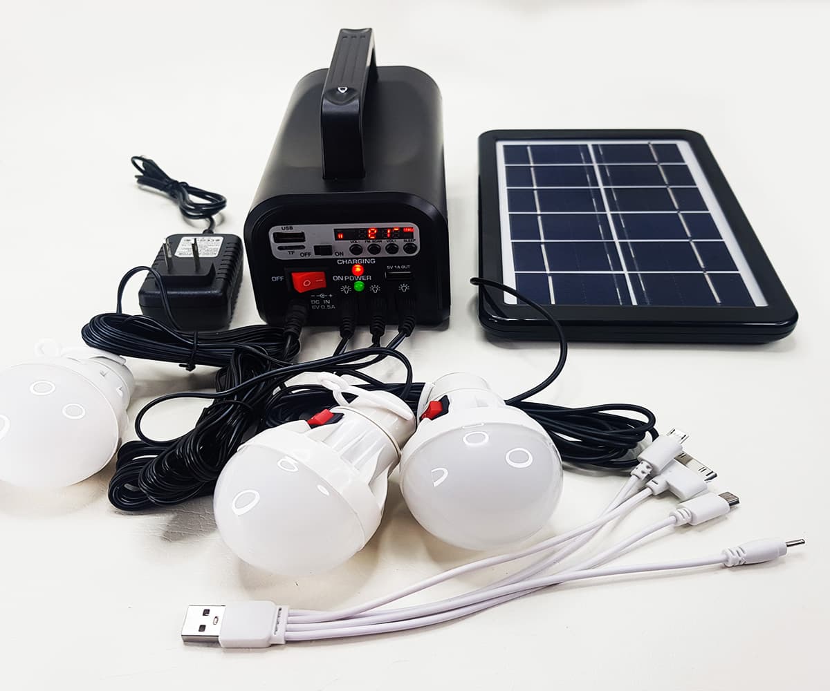 Kit Solar JBSTAR, 3 bombillos, Redio, Linterna, cables múltiples endradas